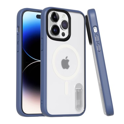 For iPhone 14 6.1" Shockproof Hybrid [Magnetic Circle] with Stand - Clear/Blue