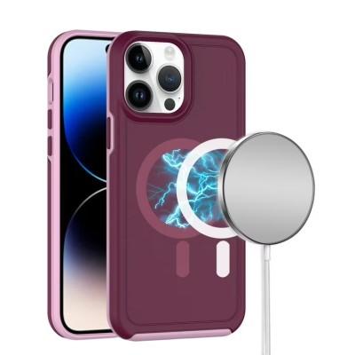 For iPhone 14 6.1" Tough Hybrid [Magnetic Circle] Shockproof Case - Dark Purple