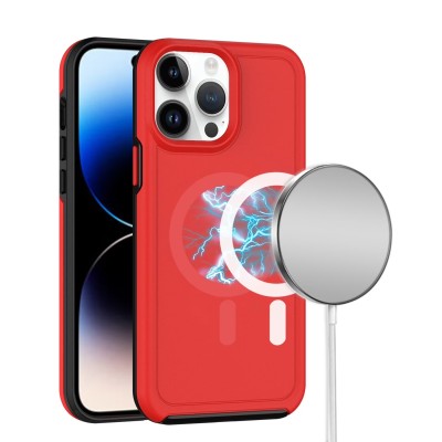For iPhone 14 6.1" Tough Shockproof [Magnetic Circle] Hybrid Case - Red