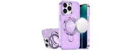 For iPhone 14 6.1" Transparent Glitter [Magnetic Circle] ShockProof Tough 2.0mm Thick Hybrid - Purple