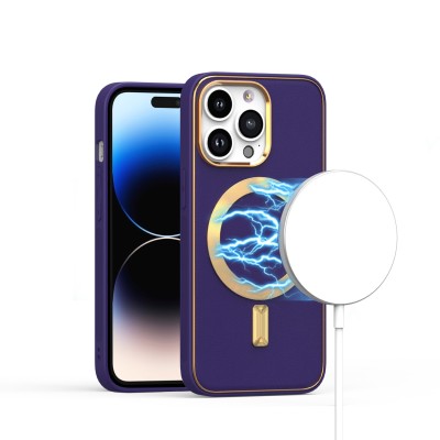 For iPhone 14 6.1" Ultimate PU Leather [Magnetic Circle] Beautiful Hybrid - Light Purple