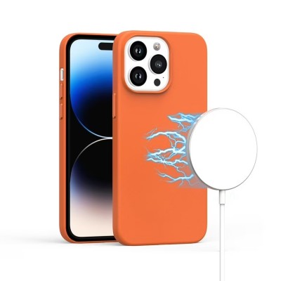 For iPhone 14 6.1" Ultimate PU Leather [Magnetic Circle] Beautiful Hybrid - Orange
