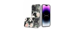 For iPhone 14 6.1" WaterColor Design [Magnetic Circle] Gradiant Thick Premium Hybrid - Black