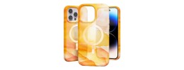 For iPhone 14 6.1" WaterColor Design [Magnetic Circle] Gradiant Thick Premium Hybrid - Orange