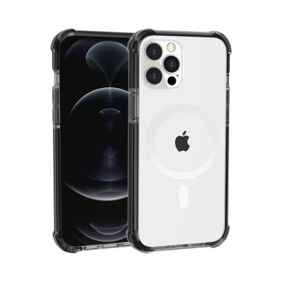 For iPhone 14 PLUS Acrylic [Magnetic Circle] Tough 2.5mm Transparent ShockProof Hybrid - Black