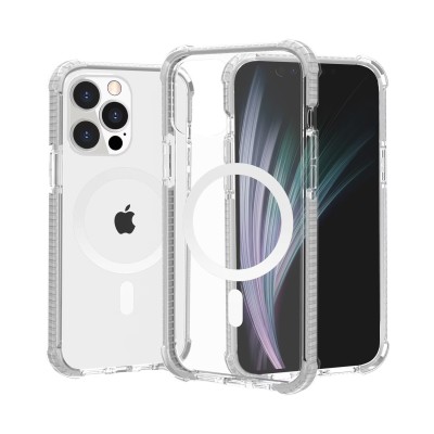 For iPhone 14 PLUS Acrylic [Magnetic Circle] Tough 2.5mm Transparent ShockProof Hybrid - White