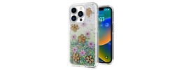 For iPhone 14 PLUS Allure Floral Ornament Glitter Shiny Hybrid Case Cover - Yellow