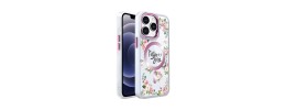 For iPhone 14 PLUS Beautiful Floral [Magnetic Circle] ShockProof Transparent Hybrid Design - C