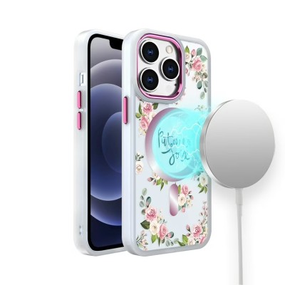 For iPhone 14 PLUS Beautiful Floral [Magnetic Circle] ShockProof Transparent Hybrid Design - I