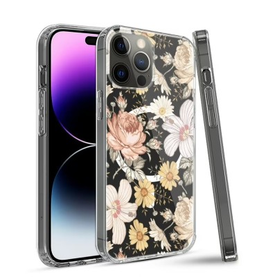 For iPhone 14 PLUS Bliss Floral Solid Design Hybrid Cover Case - Floral A