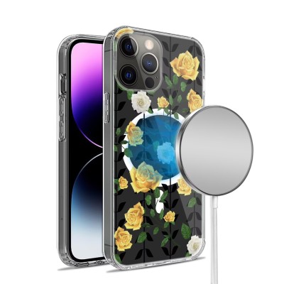 For iPhone 14 PLUS Bliss Floral Solid Design Hybrid Cover Case - Floral C