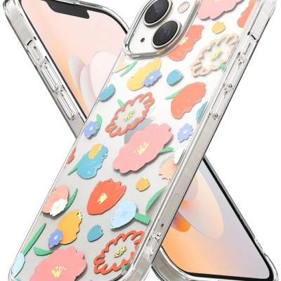 For iPhone 14 PLUS Bliss Floral Solid Design Hybrid Cover Case - Floral D