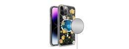 For iPhone 14 PLUS Bliss Floral Solid Design Hybrid Cover Case - Floral F