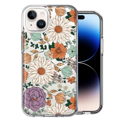 For iPhone 14 PLUS Bliss Floral Solid Design Hybrid Cover Case - Floral G