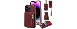 For iPhone 14 PLUS Bow Glitter Ornament Shimmer Wallet Case with Lanyard - Dark Purple