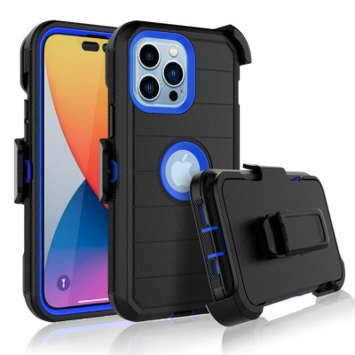 For iPhone 14 PLUS CARD Holster with Kickstand Clip Hybrid Case Cover - Black