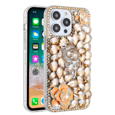 For iPhone 14 PLUS Full Diamond with Ornaments Case Cover - Crystal Five Ornament Floral