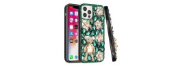 For iPhone 14 PLUS Full Diamond with Ornaments Case Cover - Green Panda Floral