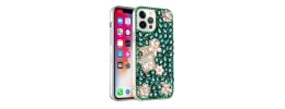For iPhone 14 PLUS Full Diamond with Ornaments Case Cover - Pearl Flowers with Perfume Gold