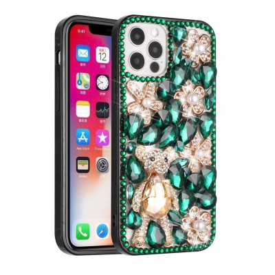 For iPhone 14 PLUS Full Diamond with Ornaments Case Cover - Red Panda Floral