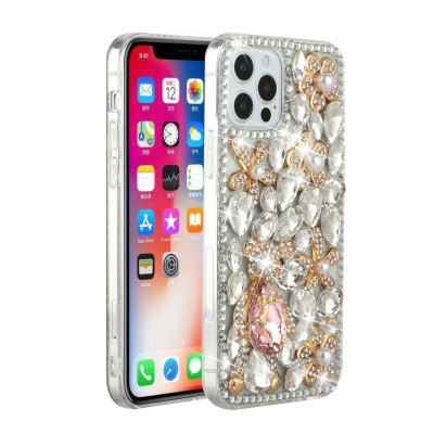 For iPhone 14 PLUS Full Diamond with Ornaments Case Cover - Smoke Exquisite Garden