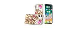 For iPhone 14 PLUS Full Diamond with Ornaments Hard TPU Case Cover - Gold Panda Floral