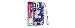 For iPhone 14 PLUS Full Diamond with Ornaments Hard TPU Case Cover - Pearl Flowers with Perfume