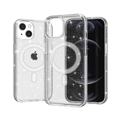 For iPhone 14 PLUS Glitter Ultra [Magnetic Circle] Thick 3mm Transparent Hybrid - Clear