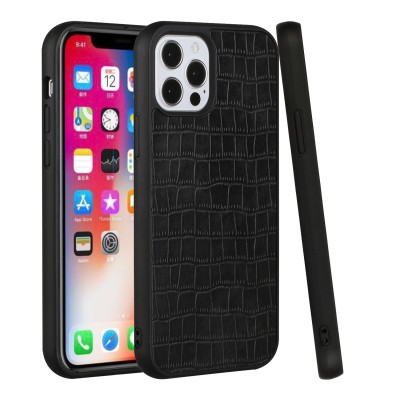 For iPhone 14 PLUS Hard PU Leather Croc Design Hybrid Case Cover - Black
