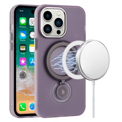 For iPhone 14 PLUS Loop Hybrid with [Magnetic Ring Circle] 360 degrees Rotational Kickstand Case Cover - Light Purple