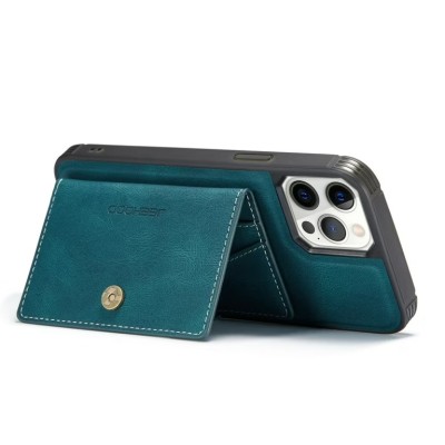 For iPhone 14 PLUS Luxury Side Magnetic Button Card ID Holder PU Leather Case Cover - Dark Blue