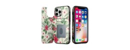 For iPhone 14 PLUS Luxury Side Magnetic Button Card ID Holder PU Leather Case Cover - Foral B