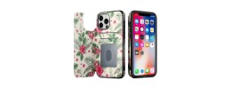 For iPhone 14 PLUS Luxury Side Magnetic Button Card ID Holder PU Leather Case Cover - Foral C