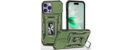 For iPhone 14 PLUS Machine Design Magnetic Kickstand Case Cover - Camo Green