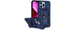 For iPhone 14 PLUS Multi-Functional Card Magnetic Ring Stand Hybrid Camera Case Cover - Blue