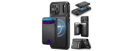 For iPhone 14 PLUS Multi-Functional Cards Slot Wrist Strap Vegan Leather Case Cover - Black
