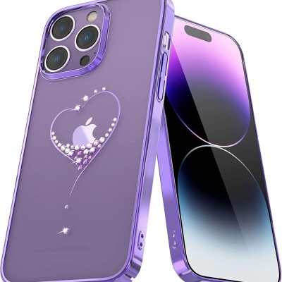 For iPhone 14 PLUS Passion Square Hearts Smiling Diamond Ring Stand Case Cover - Purple