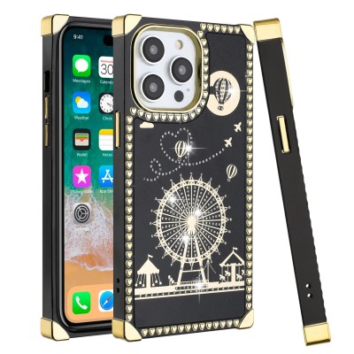 For iPhone 14 PLUS Passion Square Hearts WindMill Love Balloon Fun Case Cover - Gold