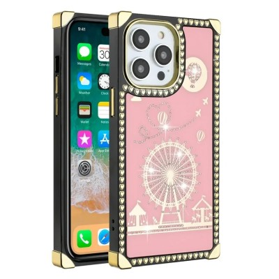For iPhone 14 PLUS Passion Square Hearts WindMill Love Balloon Fun Case Cover - Pink