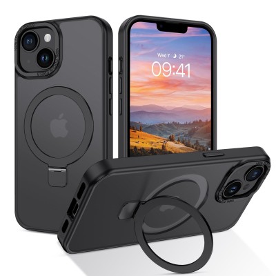 For iPhone 14 PLUS Perfect Tough Thick Hybrid With Metal Ring Stand Cover Case - Black