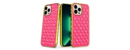 For iPhone 14 PLUS Radiant Chrome Diamonds Hybrid Case Cover - Hot Pink