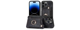 For iPhone 14 PLUS Retro Wallet Card Holder Case Cover - Black