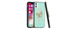 For iPhone 14 PLUS SPLENDID Diamond Glitter Ornaments Engraving Case Cover - Garden Butterflies Teal