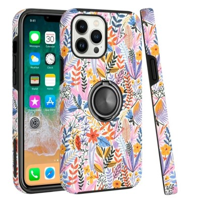 For iPhone 14 PLUS Sketch Design Hybrid Magnetic Ring Sand Case Cover - D