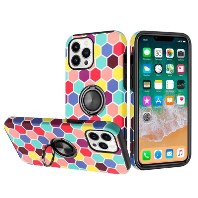 For iPhone 14 PLUS Sketch Design Hybrid Magnetic Ring Sand Case Cover - F