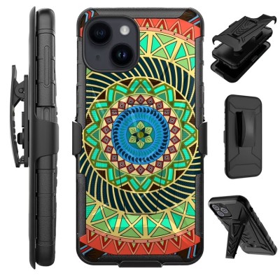 For iPhone 14 PLUS Tough Anti-Slip Hybrid Case Cover - Colorful Mandala