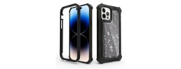 For iPhone 14 PLUS Twinkle Liquid Glitter 3in1 Hybrid Case Cover - Black