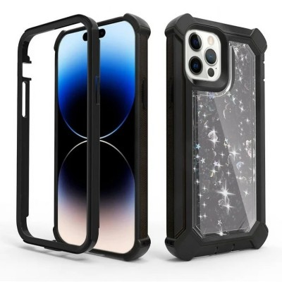 For iPhone 14 PLUS Twinkle Liquid Glitter 3in1 Hybrid Case Cover - Black