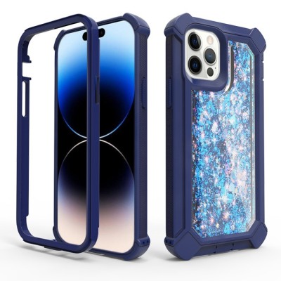 For iPhone 14 PLUS Twinkle Liquid Glitter 3in1 Hybrid Case Cover - Blue