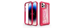 For iPhone 14 PLUS Twinkle Liquid Glitter 3in1 Hybrid Case Cover - Hot Pink